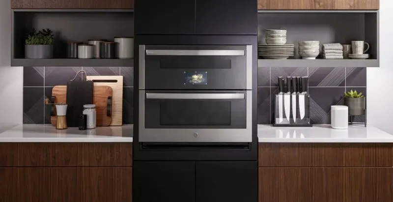 built in oven black and silver